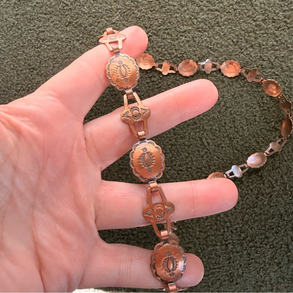 Vintage Navajo Copper Concho Belt Southwestern 32… - image 3